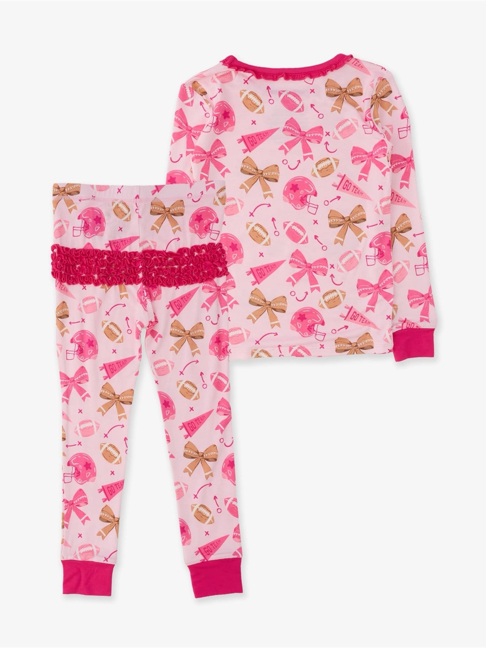 Rufflebutts Girl Pink Bows and Footballs Pajama Set 12-18 18-24 months 2T 3T 4T